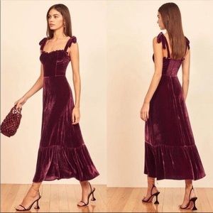 Reformation Antoinette Velour Burgundy Dress NWOT